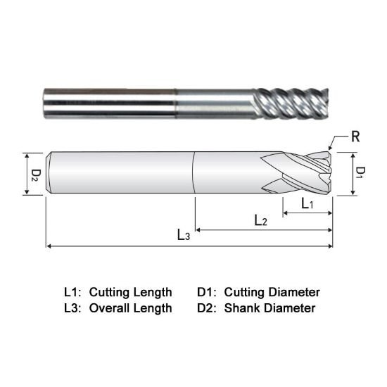 Picture of Widin XR535A040045 Dia 5/8 SH 0.6250 LOC 2.00 OAL6.00 End Mill Standard Flute Variable Helix Carbide TiAlN Single End Corner Radius0.0450 1.14mm X-Star