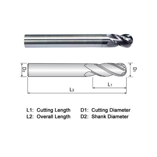 Picture of Widin XXB504A020 Dia 5/16 SH 0.3125 LOC 0.7500 OAL2.50 End Mill Standard Flute Variable Helix Carbide TiAlN Single End Ball NoseBall XX-Star