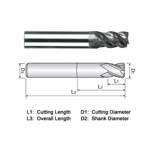 Picture of Widin XXE504A016 Dia 1/4 SH 0.2500 LOC 0.50 OAL2.50 End Mill Standard Flute Variable Helix Carbide TiAlN Single End Square Sharp XX-Star