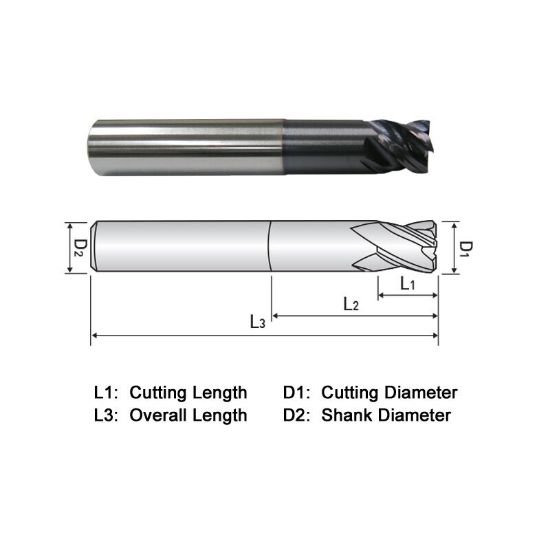 Picture of Widin XXE534A040 Dia 5/8 SH 0.6250 LOC 0.7500 OAL4.1250 End Mill Standard Flute Variable Helix Carbide TiAlN Single End Square Sharp XX-Star