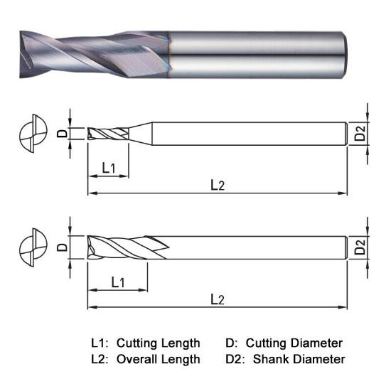 Picture of Widin ZE302200 Dia 20mm SH 0.7874 LOC 1.4961 OAL3.9370 End Mill Standard Flute Standard Helix Carbide TiAlN Single End Square Sharp THUNDER