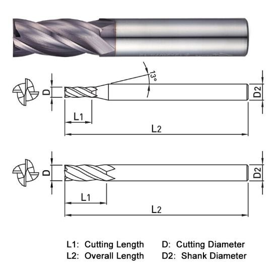 Picture of Widin ZE304160 Dia 16mm SH 0.6299 LOC 1.2598 OAL3.5433 End Mill Standard Flute Standard Helix Carbide TiAlN Single End Square Sharp THUNDER
