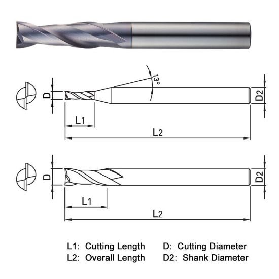 Picture of Widin ZE322141 Dia 14mm SH 0.5512 LOC 2.3622 OAL5.9055 End Mill Standard Flute Standard Helix Carbide TiAlN Single End Square Sharp THUNDER