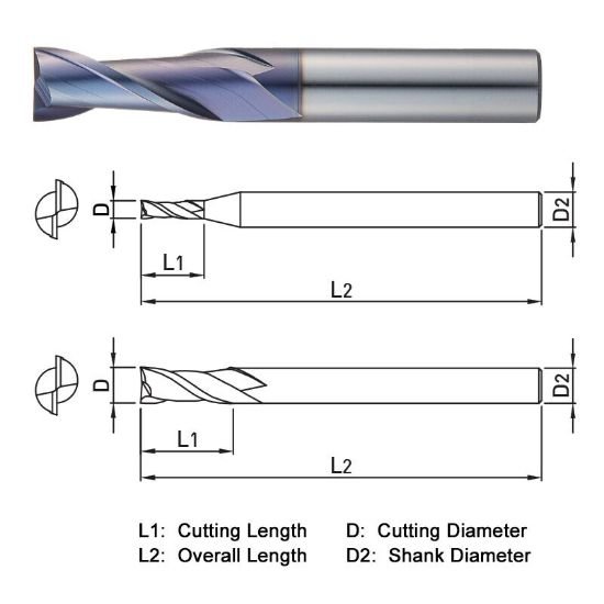 Picture of Widin ZE502060 Dia 6mm SH 0.2362 LOC 0.5906 OAL1.9685 End Mill Standard Flute Standard Helix Carbide AlTiN Single End Square Sharp Z-ClassIC