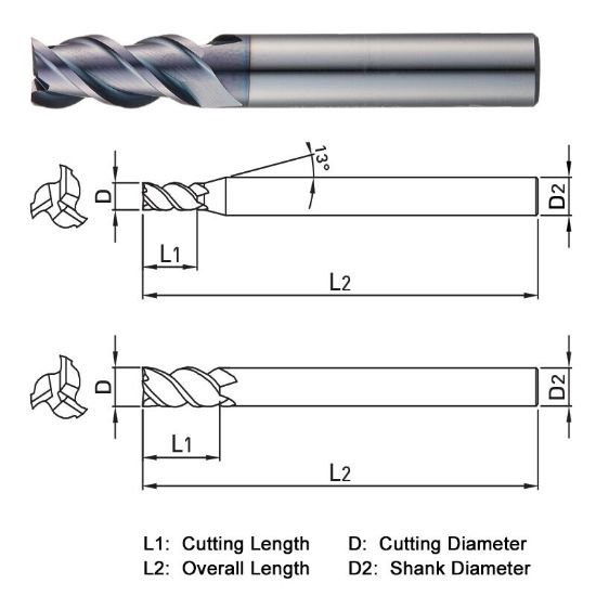Picture of Widin ZE503150 Dia 15mm SH 0.6299 LOC 1.3780 OAL3.5433 End Mill Standard Flute High Helix Carbide AlTiN Single End Square Sharp Z-ClassIC