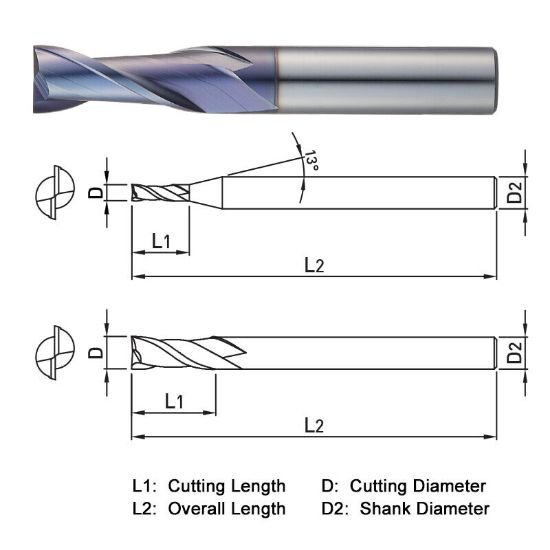 Picture of Widin ZE512120 Dia 12mm SH 0.4724 LOC 1.0236 OAL2.9528 End Mill Standard Flute Standard Helix Carbide AlTiN Single End Square Sharp ClassIC
