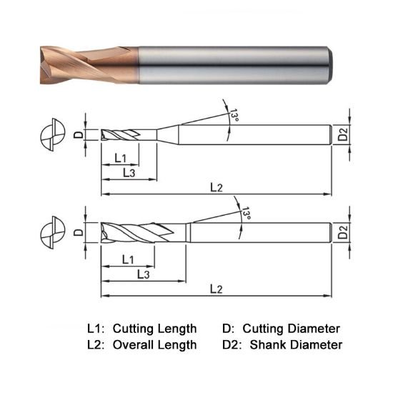 Picture of Widin ZE702005 Dia 0.50mm SH 0.1575 LOC 0.0394 OAL1.574 End Mill Standard Flute Standard Helix Carbide AlTiN Single End Corner Radius0.0020 0.05mm Z-Star