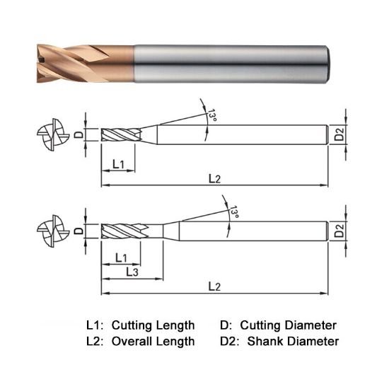 Picture of Widin ZE704100 Dia 10mm SH 0.3937 LOC 0.4724 OAL2.9528 End Mill Standard Flute Standard Helix Carbide AlTiN Single End Square Sharp Z-Star