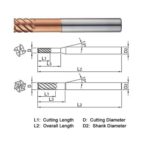 Picture of Widin ZE724020 Dia 2mm SH 0.2362 LOC 0.1181 OAL1.7717 End Mill Standard Flute High Helix Carbide AlTiN Single End Square Sharp Z-Star