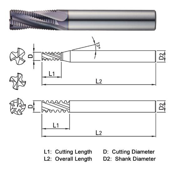 Picture of Widin ZF614120 Dia 12mm SH 0.4724 LOC 1.0236 OAL3.2677 End Mill Carbide AlTiN Single End Square Sharp Z-ClassIC