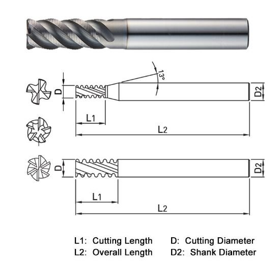Picture of Widin ZF624060 Dia 6mm SH 0.2362 LOC 0.2756 OAL2.1260 End Mill Carbide AlTiN Single End Square Sharp Z-SUS-MATE