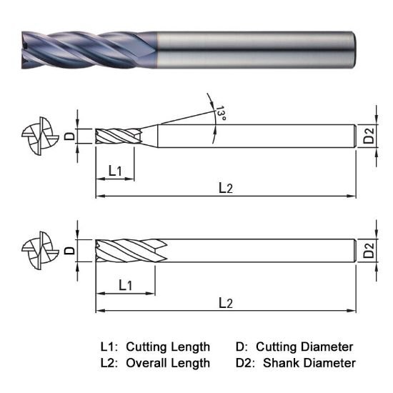 Picture of Widin ZM504250 Dia 25mm SH 0.9843 LOC 2.9528 OAL5.5118 End Mill Standard Flute Standard Helix Carbide AlTiN Single End Square Sharp Z-ClassIC