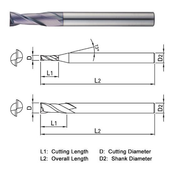 Picture of Widin ZM522120 Dia 12mm SH 0.4724 LOC 1.1811 OAL4.3307 End Mill Standard Flute Standard Helix Carbide AlTiN Single End Square Sharp Z-ClassIC