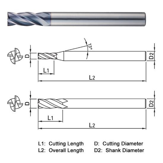 Picture of Widin ZM524040 Dia 4mm SH 0.2362 LOC 0.4724 OAL2.7559 End Mill Standard Flute Standard Helix Carbide AlTiN Single End Square Sharp Z-ClassIC
