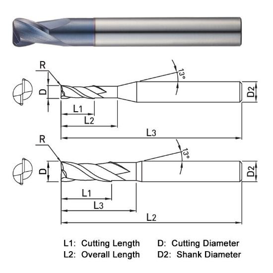 Picture of Widin ZR5021005 Dia 10mm SH 0.3937 LOC 0.4724 OAL3.1496 End Mill Standard Flute Standard Helix Carbide AlTiN Single End Corner Radius0.0197 0.50mm Z-ClassIC
