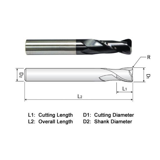Picture of Widin ZR506A02420 Dia 3/8 SH 0.3750 LOC 0.8750 OAL2.8750 End Mill Standard Flute High Helix Carbide AlTiN Single End Corner Radius0.0200 0.51mm Z-ClassIC