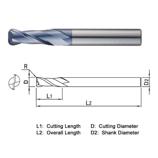 Picture of Widin ZR5121015 Dia 10mm SH 0.3937 LOC 0.9843 OAL3.1496 End Mill Standard Flute Standard Helix Carbide AlTiN Single End Corner Radius0.0591 1.50mm Z-ClassIC