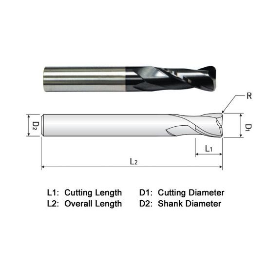 Picture of Widin ZR532A01630 Dia 1/4 SH 0.2500 LOC 1.1250 OAL3.00 End Mill Standard Flute Standard Helix Carbide AlTiN Single End Corner Radius0.0300 0.76mm Z-ClassIC