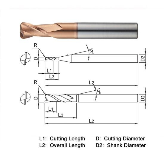 Picture of Widin ZR7021200538 Dia 12mm SH 0.4724 LOC 0.7087 OAL3.1496 End Mill Standard Flute Standard Helix Carbide AlTiN Single End Corner Radius0.0197 0.50mm Z-Star