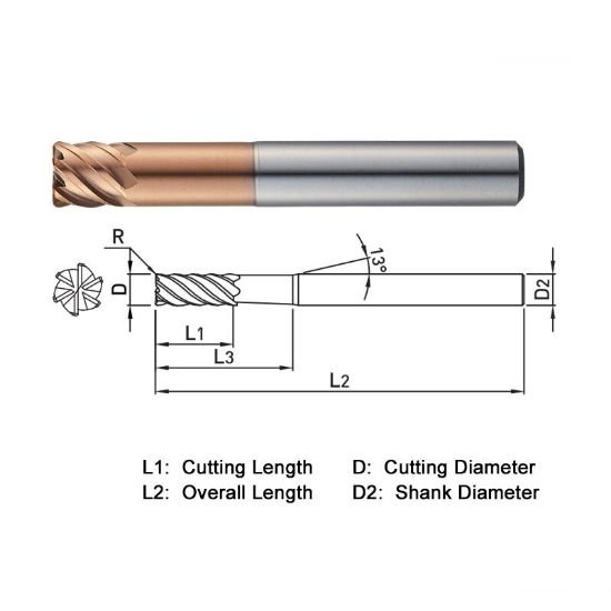Picture of Widin ZR7061201530 Dia 12mm SH 0.4724 LOC 0.4724 OAL2.9528 End Mill Standard Flute High Helix Carbide AlTiN Single End Corner Radius0.0591 1.50mm Z-Star