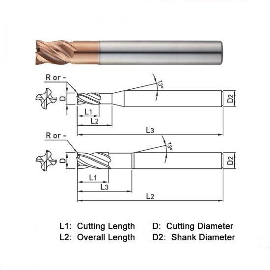 Picture of Widin ZS104100 Dia 10mm SH 0.3937 LOC 0.4724 OAL2.9528 End Mill Standard Flute Standard Helix Carbide AlTiN Single End Square Sharp Z-Star