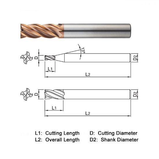 Picture of Widin ZS124080 Dia 8mm SH 0.3150 LOC 0.7874 OAL2.3622 End Mill Standard Flute Standard Helix Carbide AlTiN Single End Square Sharp Z-Star