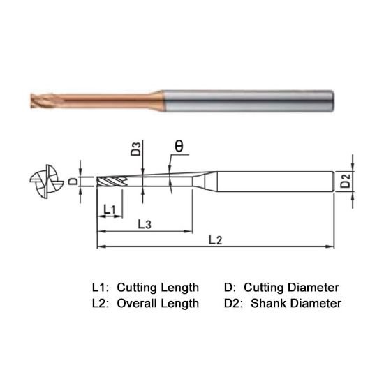 Picture of Widin ZSLNS4025-8 Dia 2.50mm SH 0.1575 LOC 0.1476 OAL1.968 End Mill Standard Flute Standard Helix Carbide AlTiN Single End Square Sharp Z-Star