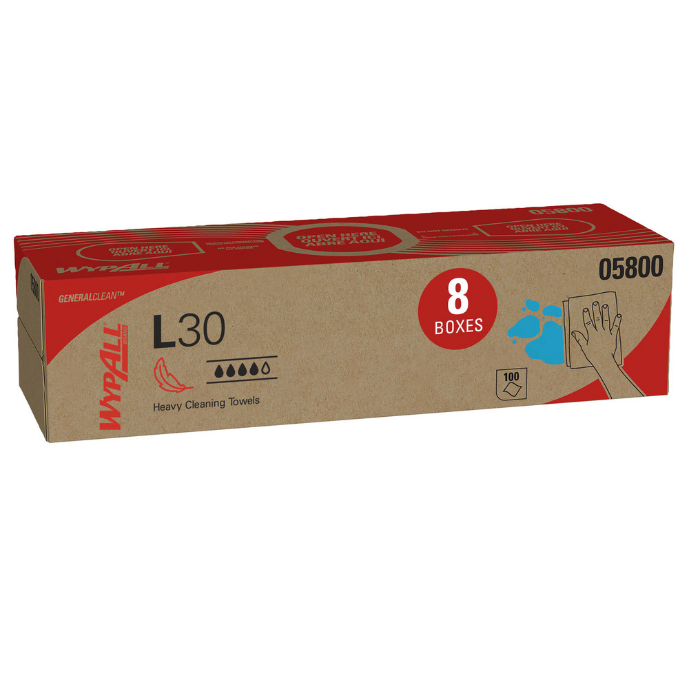 Picture of WYP05800 WypAll General Clean L30 Heavy Duty Cleaning Towels (05800), Strong and Soft Wipes, White, 100 Sheets / Pop-Up Box, 8 Boxes / Case, 800 Wipes / Case