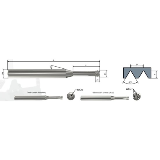 Picture of Xactform 40214 Carbide Thread Mill #12"24 24.00TPI Internal 0.160 Dia 2.440 OAL 3 Flute