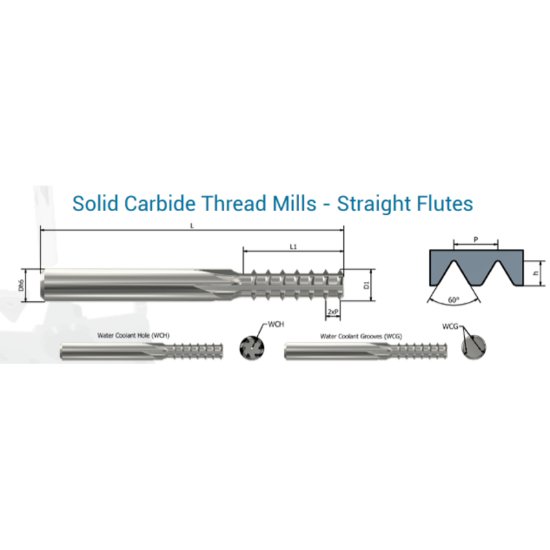 Picture of Xactform 78807 Carbide Thread Mill 1/2" 13.00TPI Int / Ext 0.310 Dia 3.150 OAL 5 Flute