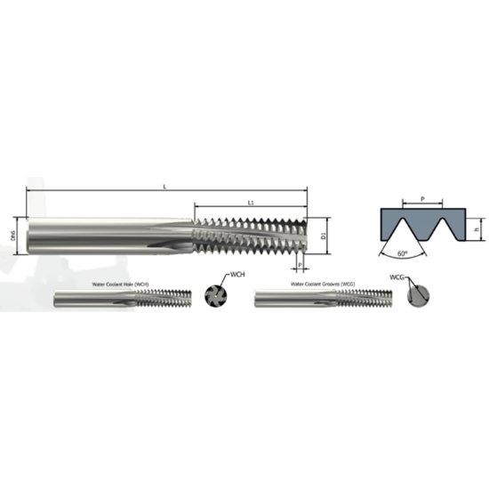 Picture of Xactform X8809 Carbide Thread Mill 5/16" 18.00TPI Internal 0.238 Dia 2.950 OAL 5 Flute