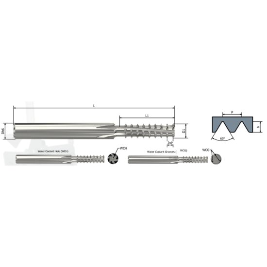 Picture of Xactform X9802 Carbide Thread Mill #4 40.00TPI Internal 0.080 Dia 1.500 OAL 3 Flute