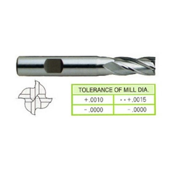 Picture of YG-1 16018HN Dia 13mm SH 0.50 LOC 1.2500 OAL3.2500 End Mill Standard Flute Standard Helix HSS TiN Single End Square Sharp General Purpose