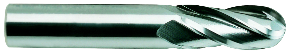 Picture of YG-1 43588TN Dia 7/16 SH 0.4375 LOC 1.00 OAL2.7500 End Mill Standard Flute Standard Helix Carbide TiN Single End Ball NoseBall Carbide EndMillS