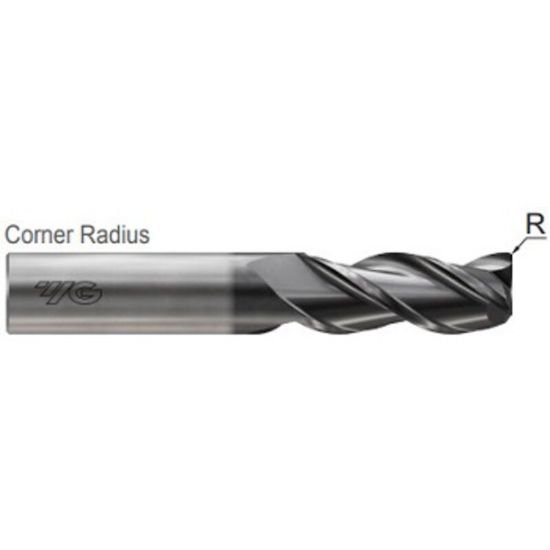 Picture of YG-1 E5G97992 Dia 1/2 SH 0.50 LOC 3.00 OAL5.00 End Mill Standard Flute Standard Helix Carbide Uncoated Single End Corner Radius0.1200 3.05mm Alu-Power HPC