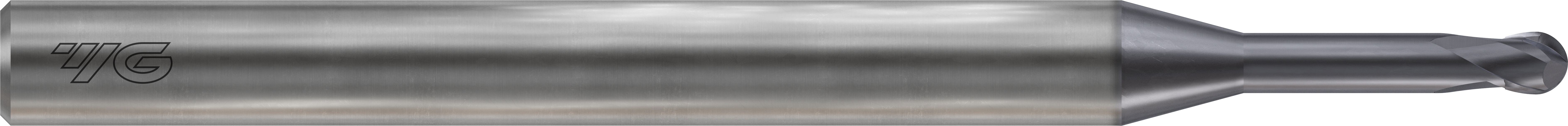 Picture of YG-1 GMF16964 Dia 1/8 SH 0.2500 LOC 0.1250 OAL2.7500 End Mill Standard Flute Standard Helix Carbide TiAlN Single End Ball NoseBall 4G Mill